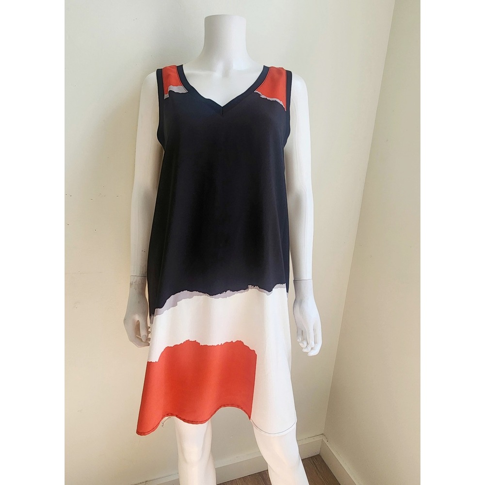 Trouve Shift Dress Womens L Black Orange Colorblock V-Neck Mini Artsy Athleisure